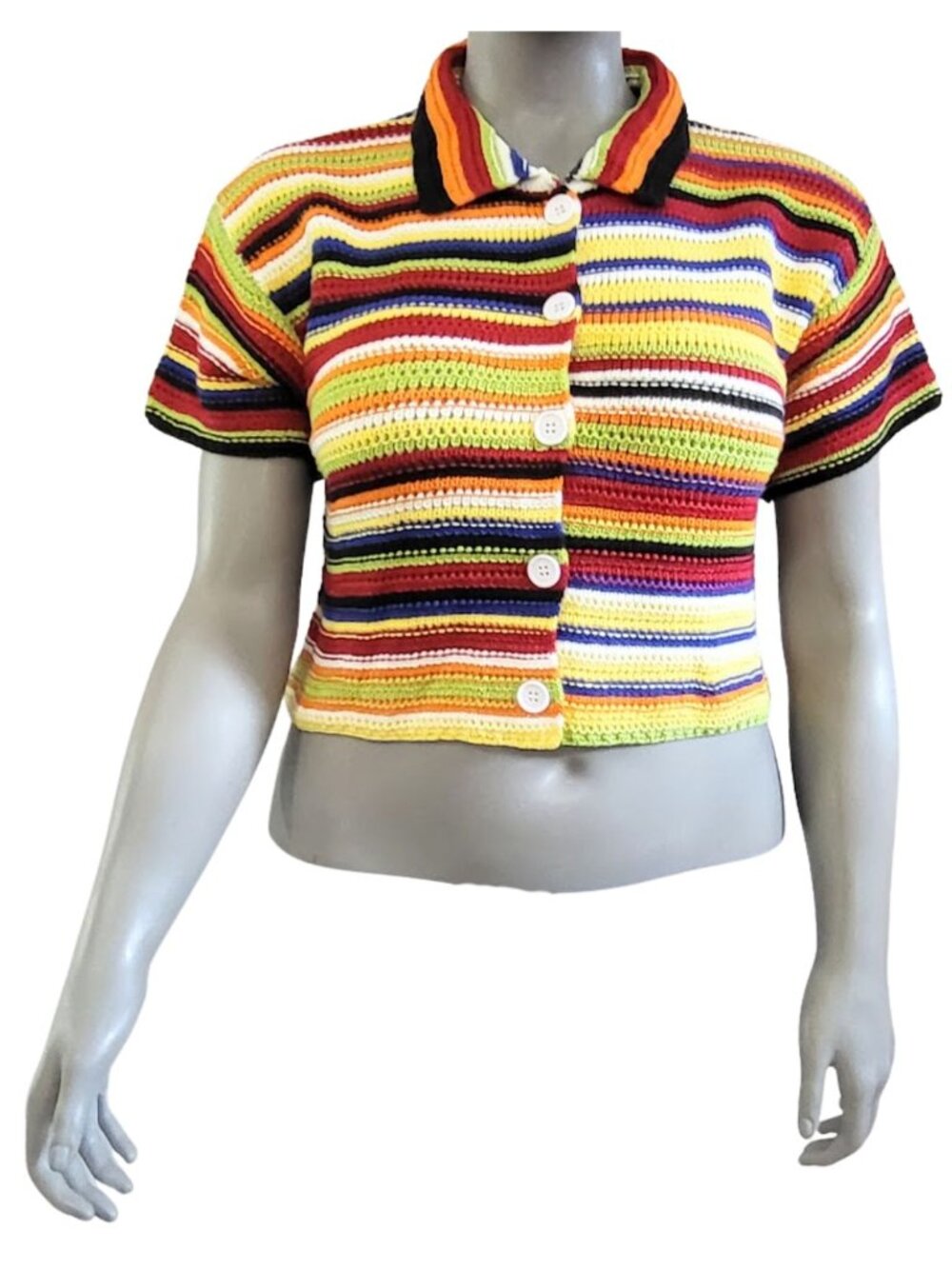 FASHION NOVA NWT Multi-Colored Striped Cropped Crochet Top - Women's 1X